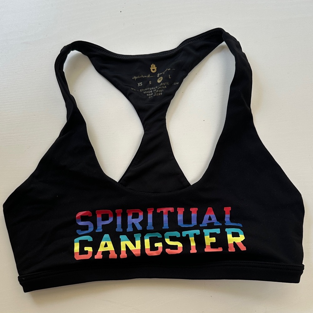 Spiritual Gangster Black Sports Bra with Rainbow Logo